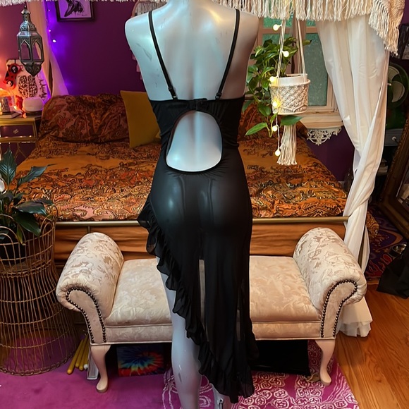 Romantic Goth asymmetrical bodycon black sheer slip dress - Picture 3 of 4